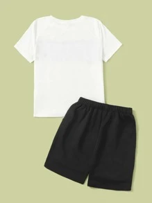 SHEIN Boys Gamepad and Letter Graphic Top & Shorts Set - Multicolor - View 2