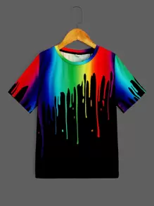 SHEIN Áo thun tay ngắn họa tiết neon gradient Splash-Ink cho bé trai tuổi mới lớn, mặc thường ngày vào mùa hè - Nhiều màu - Xem 1