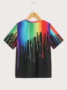 SHEIN Áo thun tay ngắn họa tiết neon gradient Splash-Ink cho bé trai tuổi mới lớn, mặc thường ngày vào mùa hè - Nhiều màu - Xem 2