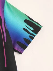 SHEIN Áo thun tay ngắn họa tiết neon gradient Splash-Ink cho bé trai tuổi mới lớn, mặc thường ngày vào mùa hè - Nhiều màu - Xem 3
