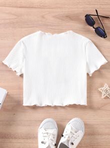 SHEIN 女孩字母圖案木耳邊T恤