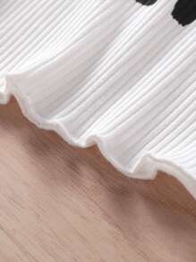 SHEIN 女孩字母圖案木耳邊T恤