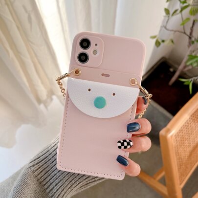 1pc Chain Detail Wallet Case Compatible With iPhone