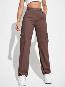 Jeans cargo con cremallera - Marrón Chocolate - Ver 1