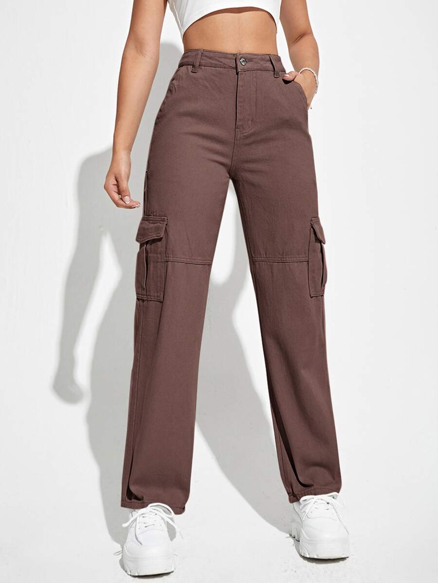 Jeans cargo con cremallera - Marrón Chocolate - Ver 1