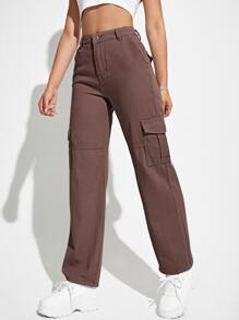 Jeans cargo con cremallera - Marrón Chocolate - Ver 3