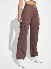 Jeans cargo con cremallera - Marrón Chocolate - Ver 4