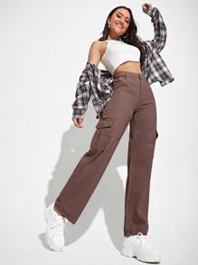 Jeans cargo con cremallera - Marrón Chocolate - Ver 5