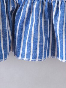 小女童豎條紋荷葉袖荷葉邊下擺襯衫 - 藍色 - 查看 4