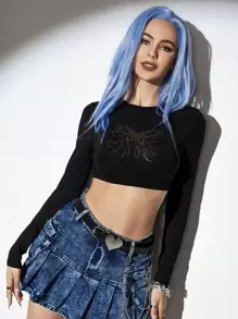 SHEIN ICON Camiseta corta 90s retro con estampado de mariposa