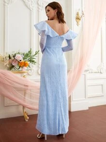 SHEIN Belle Ruffle Trim Zip Back Bridesmaid Dress - Baby Blue - View 2