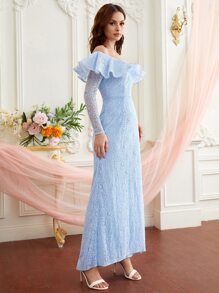 SHEIN Belle Ruffle Trim Zip Back Bridesmaid Dress - Baby Blue - View 4