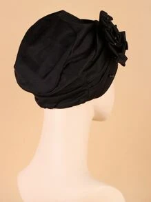 Faux Pearl Decor Head Wrap Bonnet Hair Bonnet Turban Sleep Bonnet - Black - View 2
