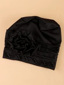 Faux Pearl Decor Head Wrap Bonnet Hair Bonnet Turban Sleep Bonnet - Black - View 3