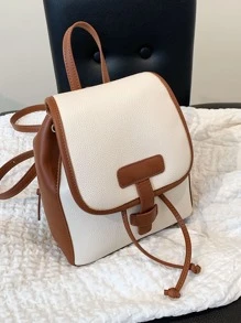 極簡風格抽繩設計翻蓋背包 - 白色 - 查看 2