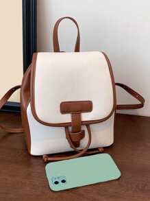 極簡風格抽繩設計翻蓋背包 - 白色 - 查看 4