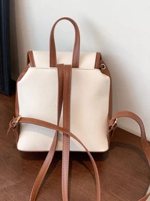 極簡風格抽繩設計翻蓋背包 - 白色 - 查看 5