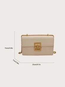 轻巧、商务休闲简约链条翻盖方形包，适合少女、女大学生、新秀和白领人士，非常适合办公室、大学、工作、商务、通勤、户外、旅行、郊游，时尚商务休闲包，适合女性，非常适合办公室、商务和工作 - 米色 - 查看 3