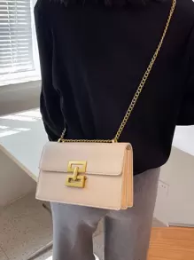 轻巧、商务休闲简约链条翻盖方形包，适合少女、女大学生、新秀和白领人士，非常适合办公室、大学、工作、商务、通勤、户外、旅行、郊游，时尚商务休闲包，适合女性，非常适合办公室、商务和工作 - 米色 - 查看 4