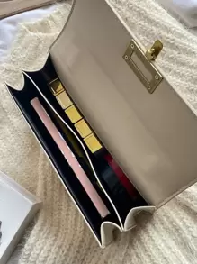 轻巧、商务休闲简约链条翻盖方形包，适合少女、女大学生、新秀和白领人士，非常适合办公室、大学、工作、商务、通勤、户外、旅行、郊游，时尚商务休闲包，适合女性，非常适合办公室、商务和工作 - 米色 - 查看 5