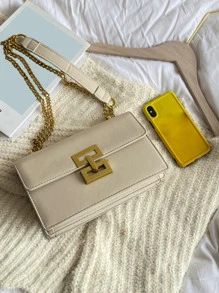 轻巧、商务休闲简约链条翻盖方形包，适合少女、女大学生、新秀和白领人士，非常适合办公室、大学、工作、商务、通勤、户外、旅行、郊游，时尚商务休闲包，适合女性，非常适合办公室、商务和工作 - 米色 - 查看 6