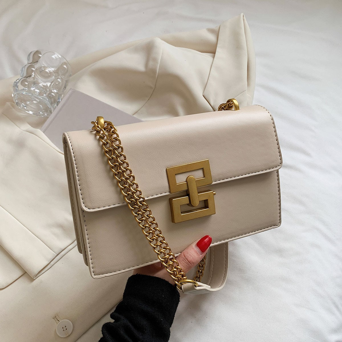 Bolso cuadrado con solapa y cadena, minimalista y de negocios casuales, ligero, perfecto para adolescentes, mujeres, estudiantes universitarios, princ