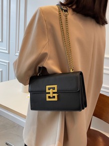 Bolso de hombro de cadena de metal minimalista, elegante bolso cruzado de PU, bolso de hombro con solapa, bolso de mano y cartera para mujer, bolso de negocios casual de moda, perfecto para la oficina, los negocios y el trabajo