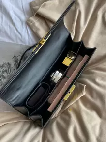 Bolso de hombro de cadena de metal minimalista, elegante bolso cruzado de PU, bolso de hombro con solapa, bolso de mano y cartera para mujer, bolso de negocios casual de moda, perfecto para la oficina, los negocios y el trabajo