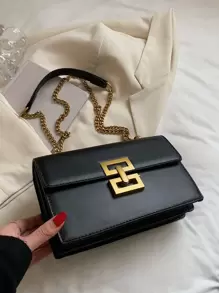 Bolso de hombro de cadena de metal minimalista, elegante bolso cruzado de PU, bolso de hombro con solapa, bolso de mano y cartera para mujer, bolso de negocios casual de moda, perfecto para la oficina, los negocios y el trabajo
