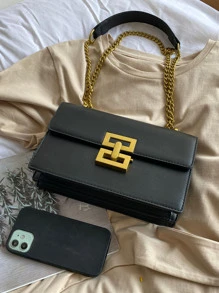 Bolso de hombro de cadena de metal minimalista, elegante bolso cruzado de PU, bolso de hombro con solapa, bolso de mano y cartera para mujer, bolso de negocios casual de moda, perfecto para la oficina, los negocios y el trabajo