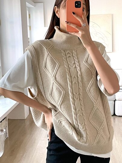 DAZY Cable Knit High Neck Sweater Vest Without Tee,Fall Clothes