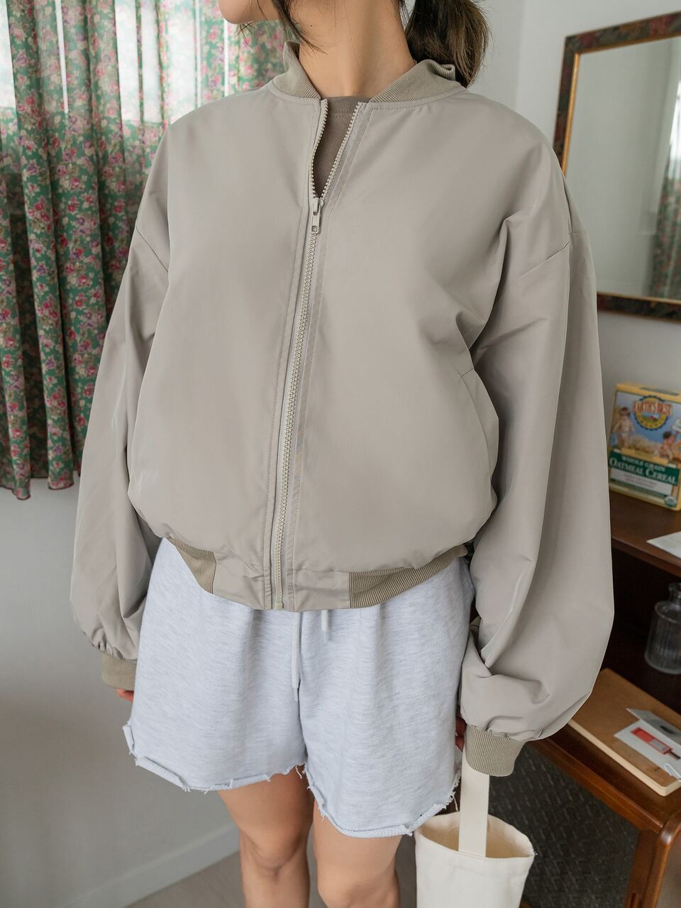 Drop Shoulder Zipper Bomber Jacket