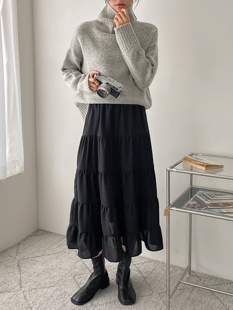 High Waist Ruffle Hem Skirt