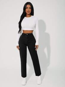 SHEIN ICON Women's Solid Color Simple Casual Denim Jeans