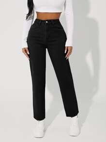 SHEIN ICON Women's Solid Color Simple Casual Denim Jeans