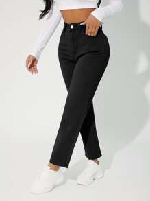 SHEIN ICON Women's Solid Color Simple Casual Denim Jeans