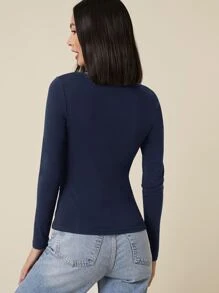 SHEIN BASICS Square Neck Form Fitted Tee - Navy Blue - View 2