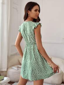Breezaya Dalmatian Print Ruffle Trim Dress - Mint Green - View 2