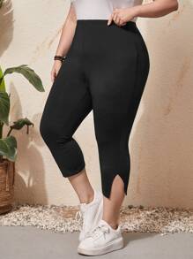 EMERY ROSE Leggings de talle alto bajo con abertura - Negro - Ver 1