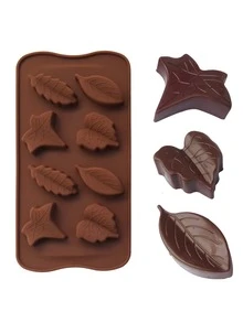 1入組有8個凸孔的葉形矽膠巧克力模具 - 咖啡棕 - 查看 2