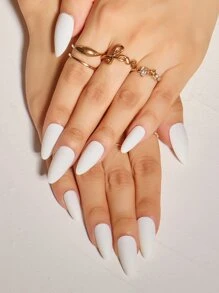 24Pcs Classic Solid Color Matte Pointed False Nails With Jelly Glue And Nail File For Casual Wear, Parties, Dancing And Daily Life Press On Nails Nail Supplies Nails - White - View 1