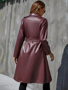 Áo khoác ngoài nữ Thắt lưng màu trơn Thanh lịch - Màu Đỏ Sâu - Xem 2