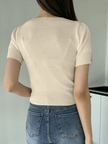 DAZY Áo len cổ lọ xếp nếp phía trước - Màu be - Xem 5