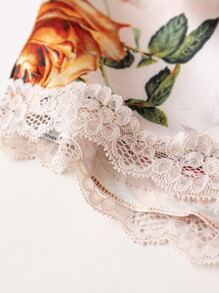 蕾絲邊緞面吊帶上衣和花卉圖案短褲睡衣套裝 - 彩色 - 查看 5