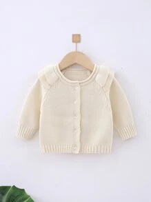 Bebé Cárdigan de manga raglán ribete con fruncido - Beis - Ver 1