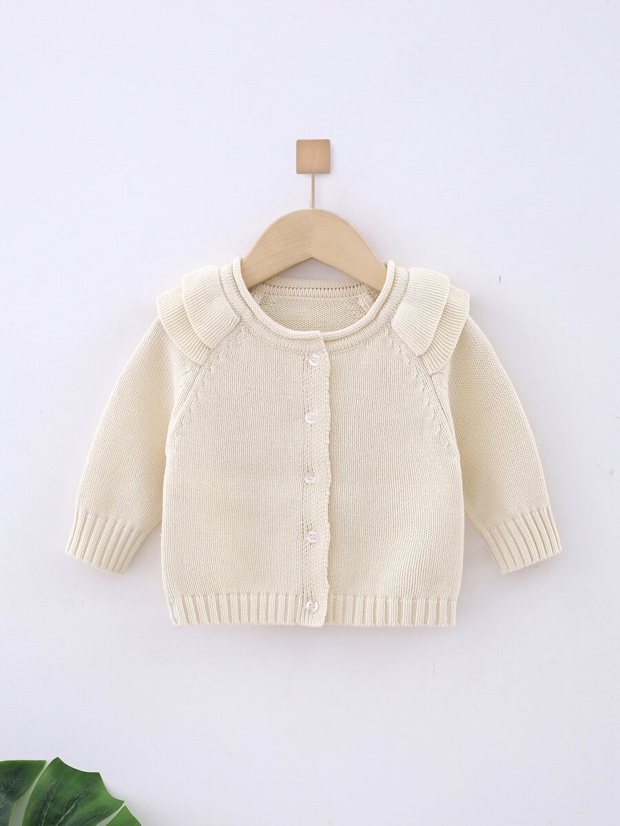 Bebé Cárdigan de manga raglán ribete con fruncido - Beis - Ver 1