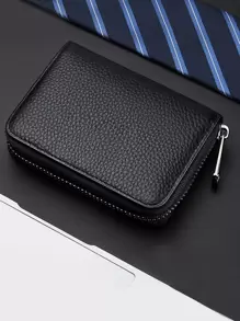 Portacartas con relieve de litchi para hombres, regalos para papá, livianos y portátiles para trabajadores de cuello blanco, ideal para regalo de hombre en vacaciones, aniversario o cumpleaños - Negro - Ver 1