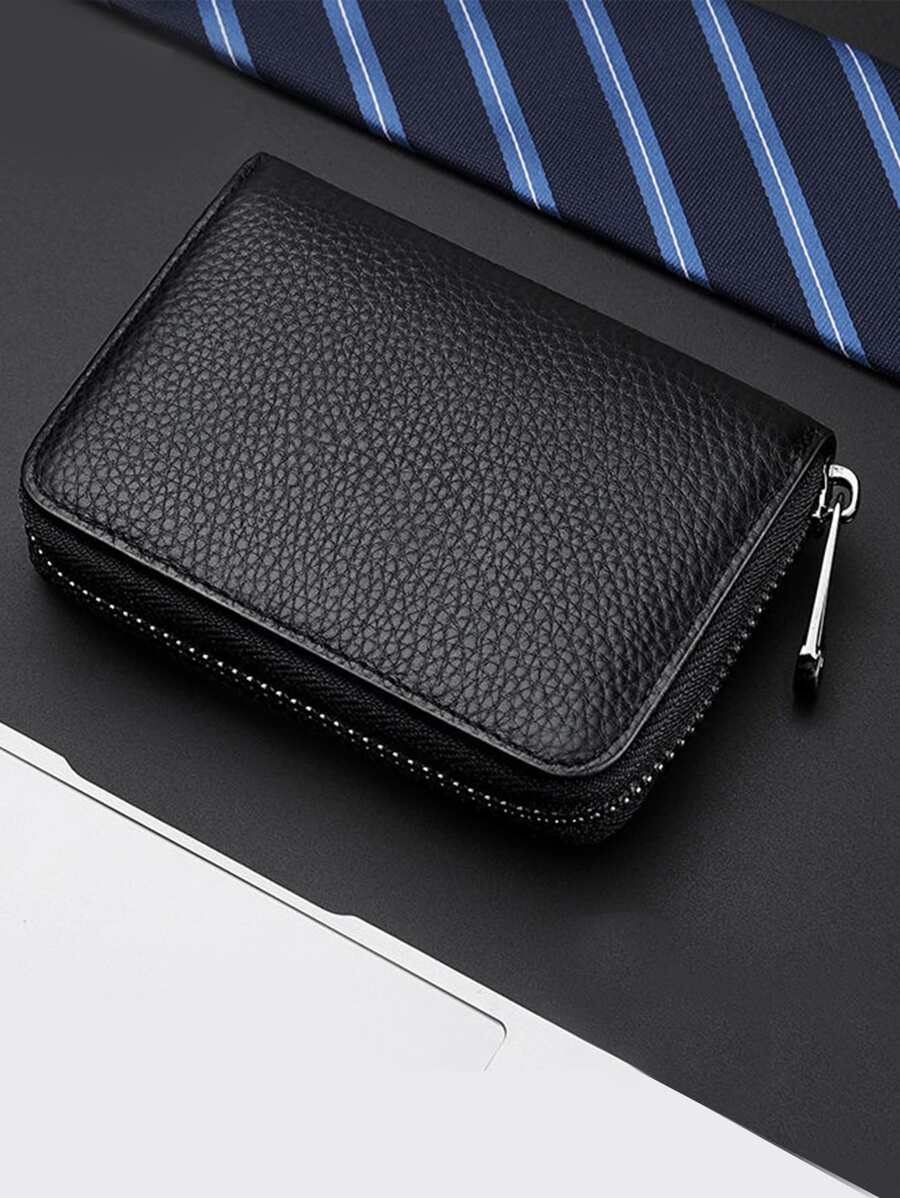 Portacartas con relieve de litchi para hombres, regalos para papá, livianos y portátiles para trabajadores de cuello blanco, ideal para regalo de hombre en vacaciones, aniversario o cumpleaños - Negro - Ver 1