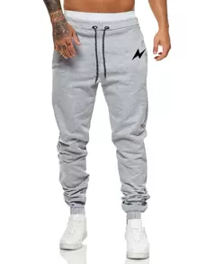 ROMWE MEN Street Life Men 2 Packs Lightning Print Sweatpants, School