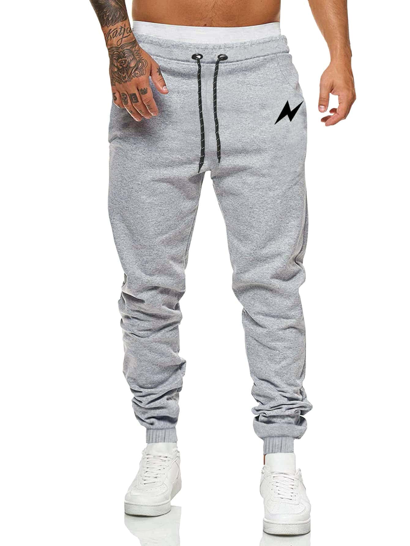 ROMWE MEN Casual 2 paquetes Pantalones de chándal con estampado de relámpago para hombres, escuela - Multicolor - Añade 4